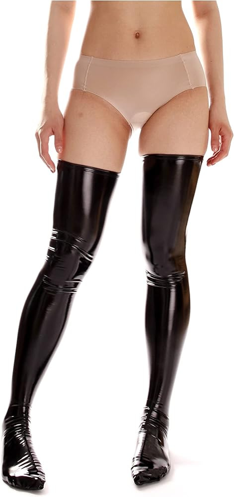 Women's Thigh High Shiny Wet Look Stockings Faux Patent Leather Over Knee Long Socks Costume Set | Amazon (US)