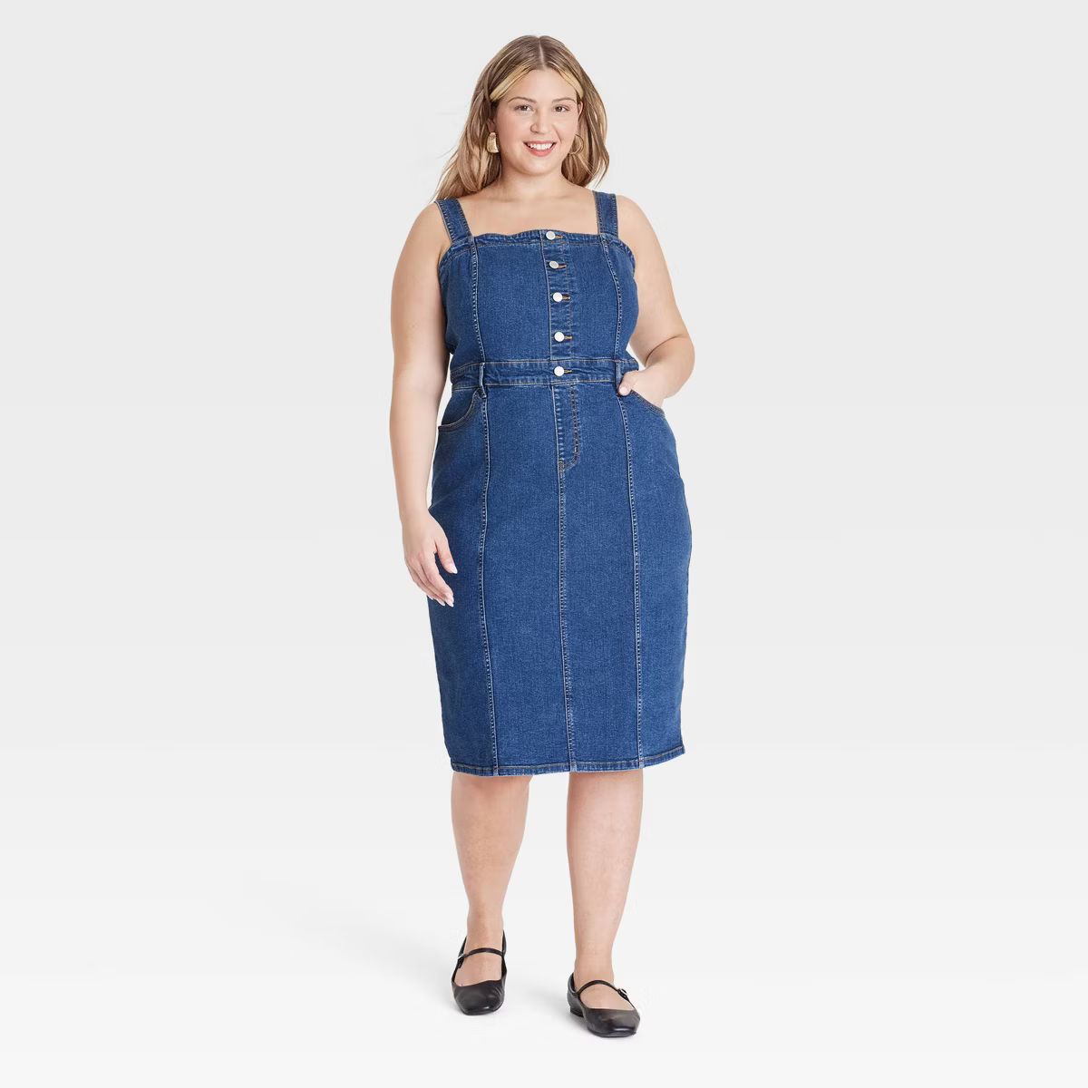 Women's Denim Midi A-Line Dress - Ava & Viv™ | Target