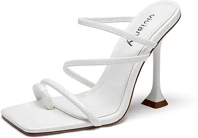 vivianly Women's Square toe Sandals Strappy Heels Slip On Party Shoes | Amazon (US)