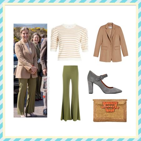 Sophie Wessex frame sweater, max mara blazer and Chilvers heels 