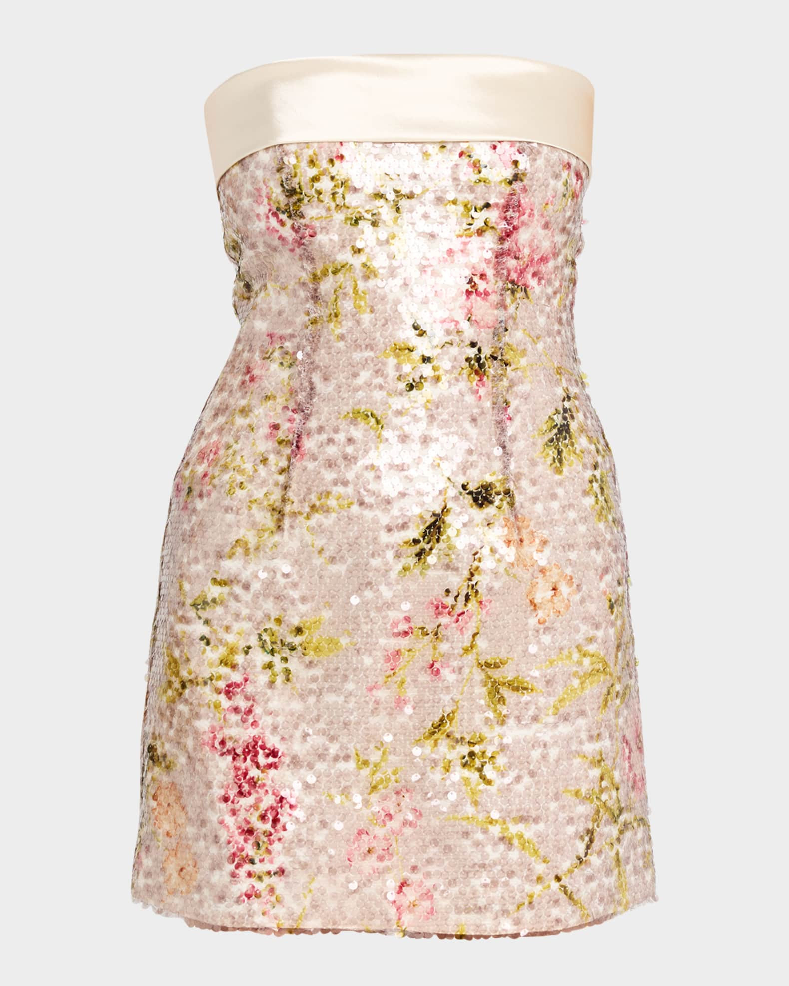 Alberta Ferretti Floral Sequined Strapless Mini Dress | Neiman Marcus