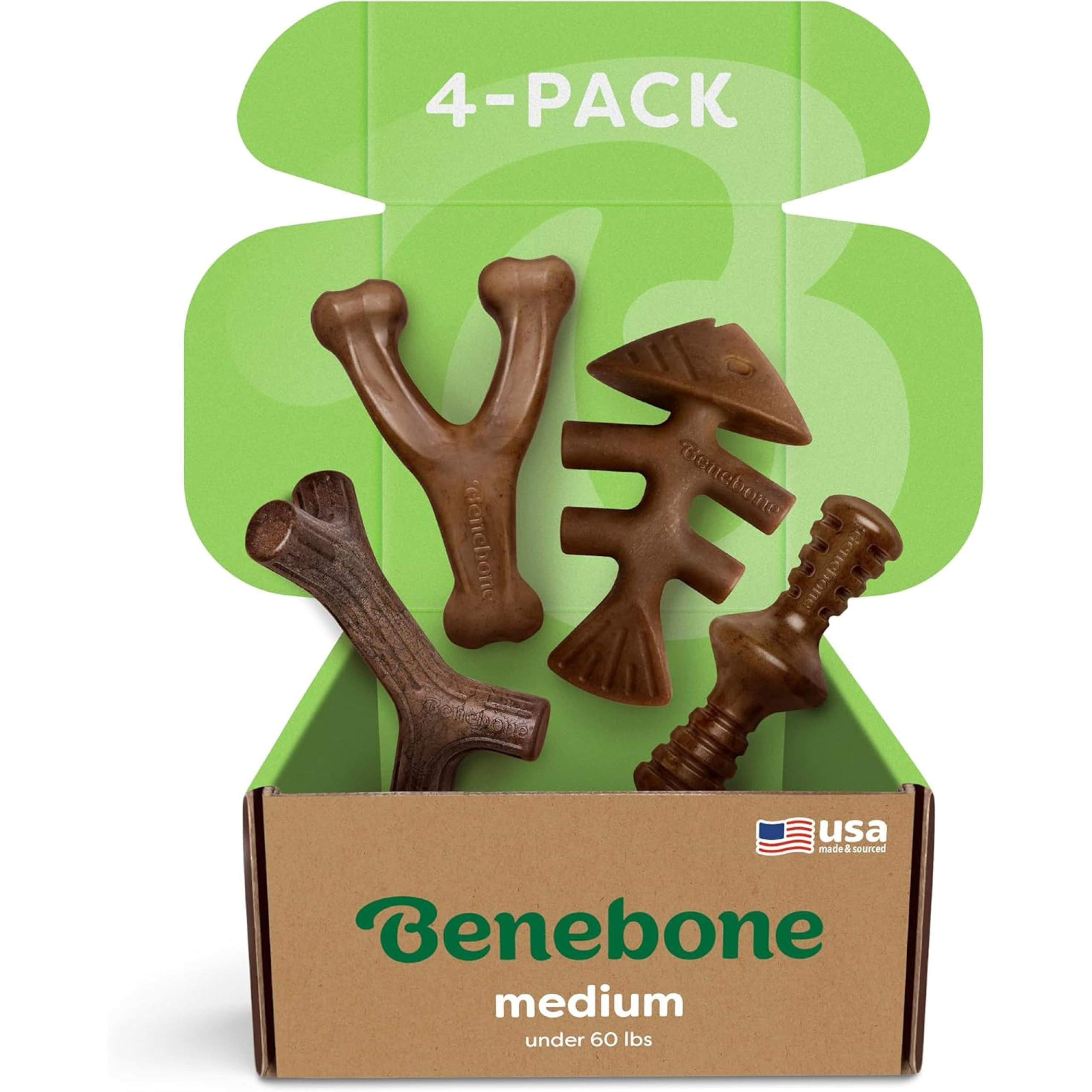 Benebone Medium 4-Pack Dog Chew Toys for Aggressive Chewers, Made in USA, 60lbs and Under | Amazon (US)