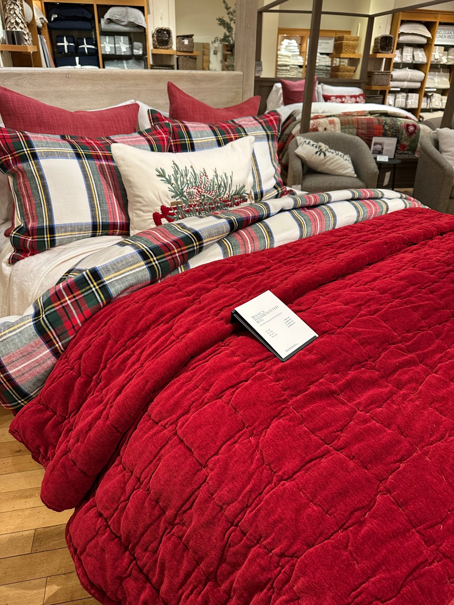 Cozy Christmas bed with red velvet /chenille quilt, Stewart plaid duvet cover and cute Christmas tree sled embroidered lumbar pillow from Pottery Barn.



#LTKSeasonal #LTKHoliday #LTKHome