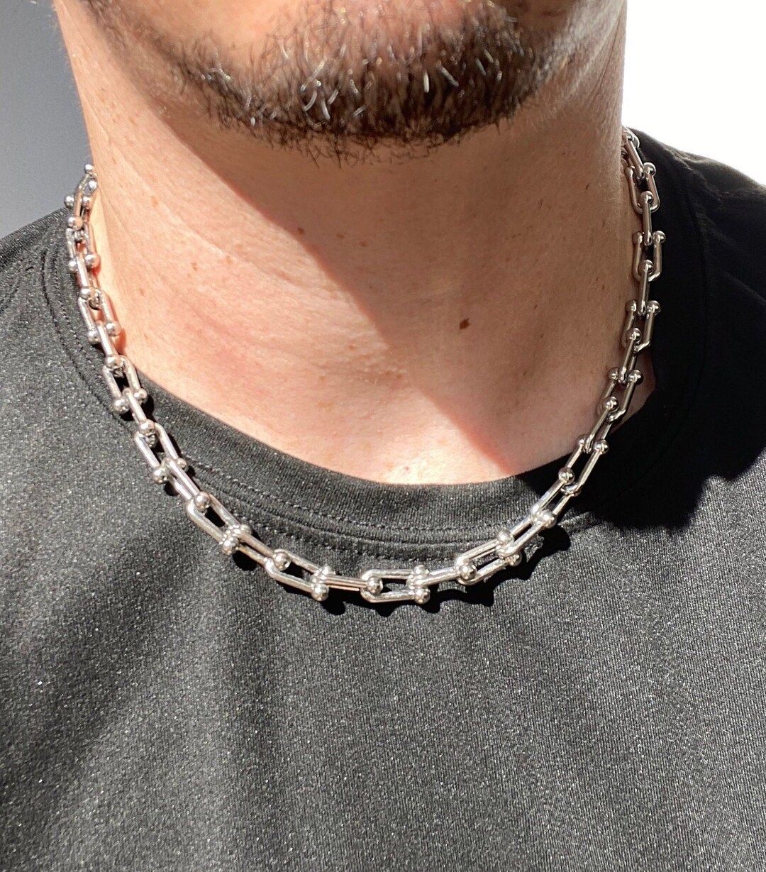 Chunky Silver Chain, Horseshoe Chain, U Link Necklace, U Link Chain, Unisex Necklace, Ball Link, ... | Etsy (US)