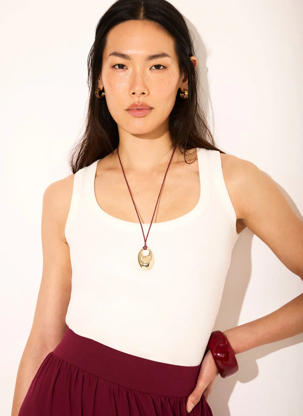 White Cotton Blend Scoop Neck Vest | Mint Velvet - US