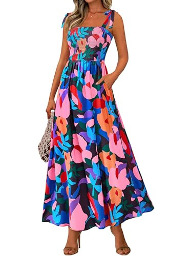 PRETTYGARDEN Womens Summer Dresses Floral Sleeveless Smocked Maxi Dress Boho Spaghetti Strap A Li... | Amazon (US)