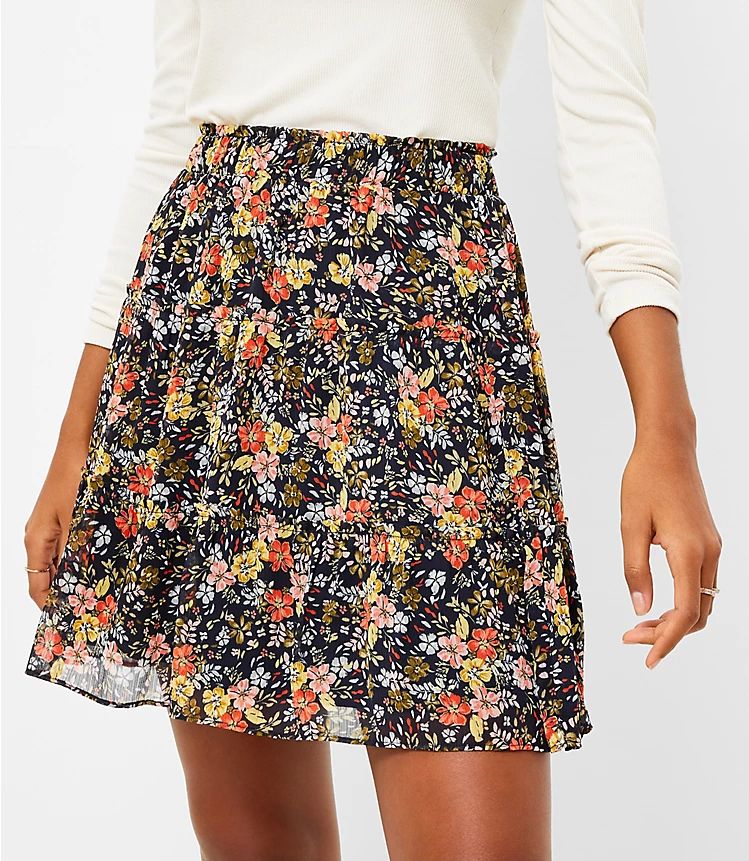 Floral Tiered Ruffle Pull On Skirt | LOFT