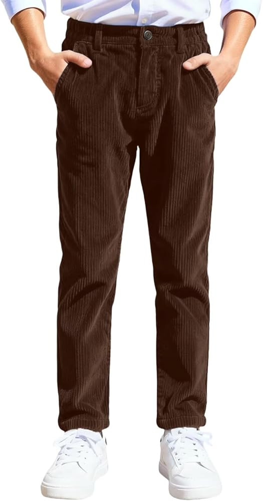 KEYWANTS Kids Corduroy Pants for Boys Regular Fit Flat Front Dress Pant with Pockets Teens Fall W... | Amazon (US)