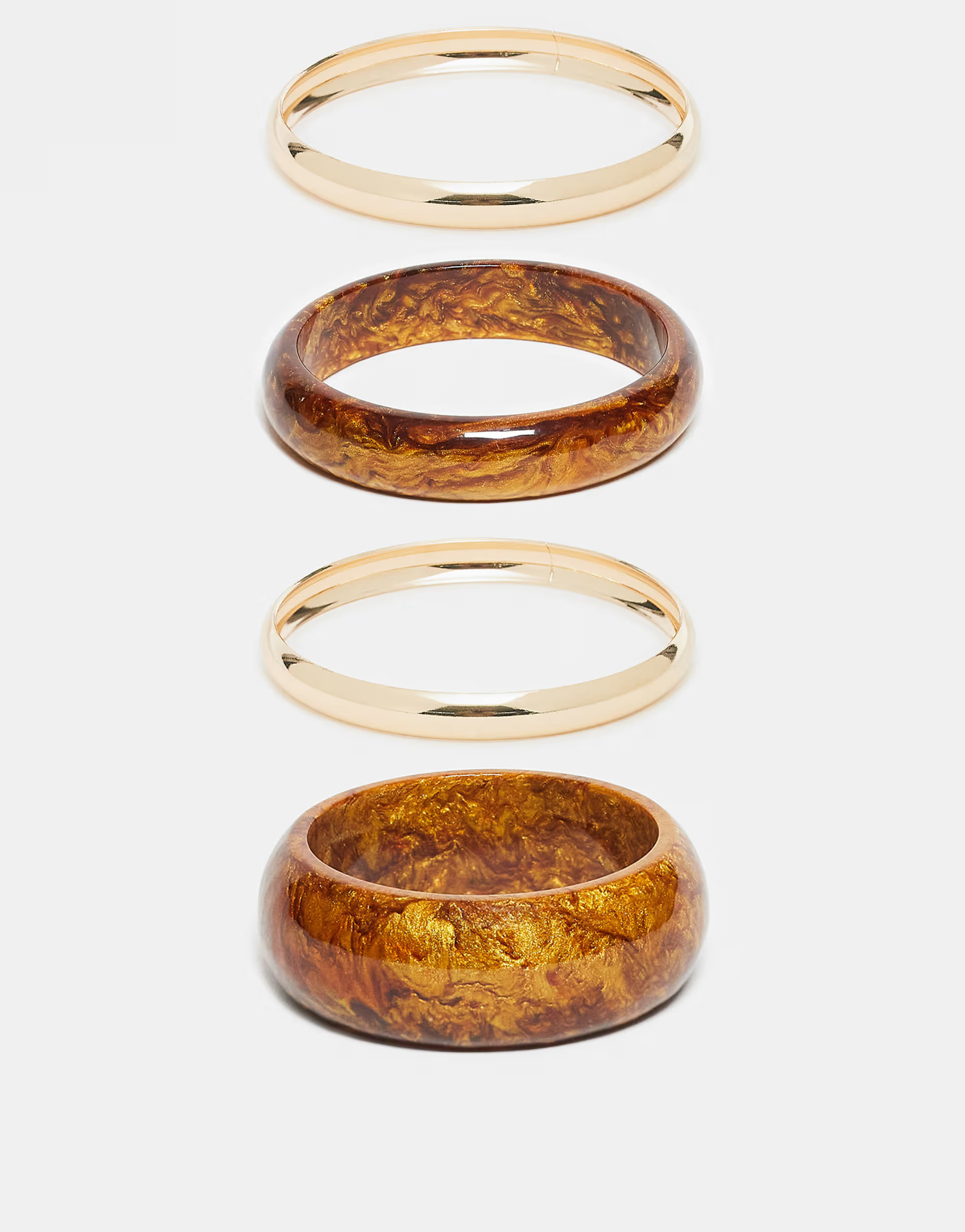 ASOS DESIGN pack of 4 bangles in brown ombre resin and gold tone | ASOS (Global)