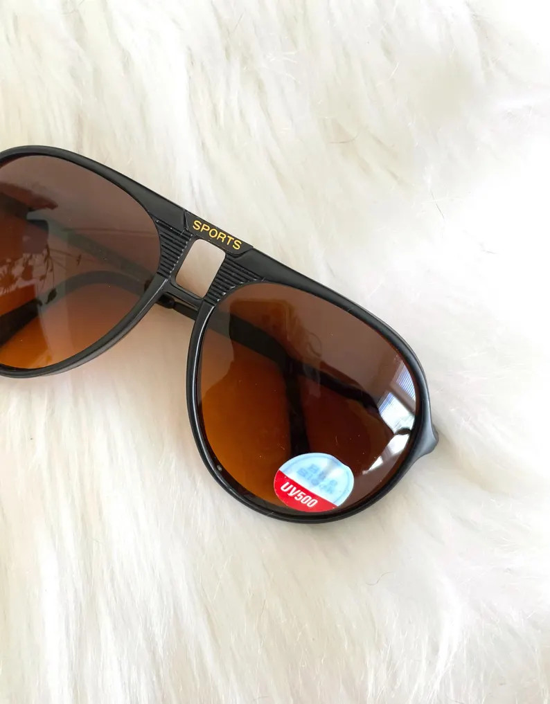 Vintage 80s Black and Amber Sports Aviator Sunglasses | Etsy (US)