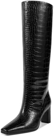 wetkiss Straight Leg Knee High Boots for Women Regular Calf Friendly Square Toe Faux Leather Croc... | Amazon (US)