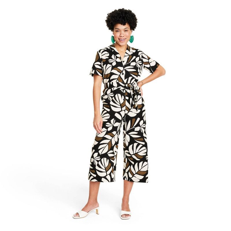 Women's Neutral Botanical Print Tie-Front Jumpsuit - Tabitha Brown for Target Brown/Black | Target