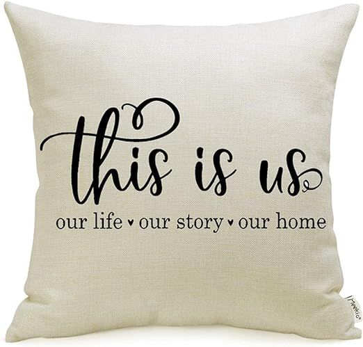 Meekio Farmhouse Pillow Covers with This is Us Quote 18" x 18" for Farmhouse Decor Housewarming G... | Amazon (US)