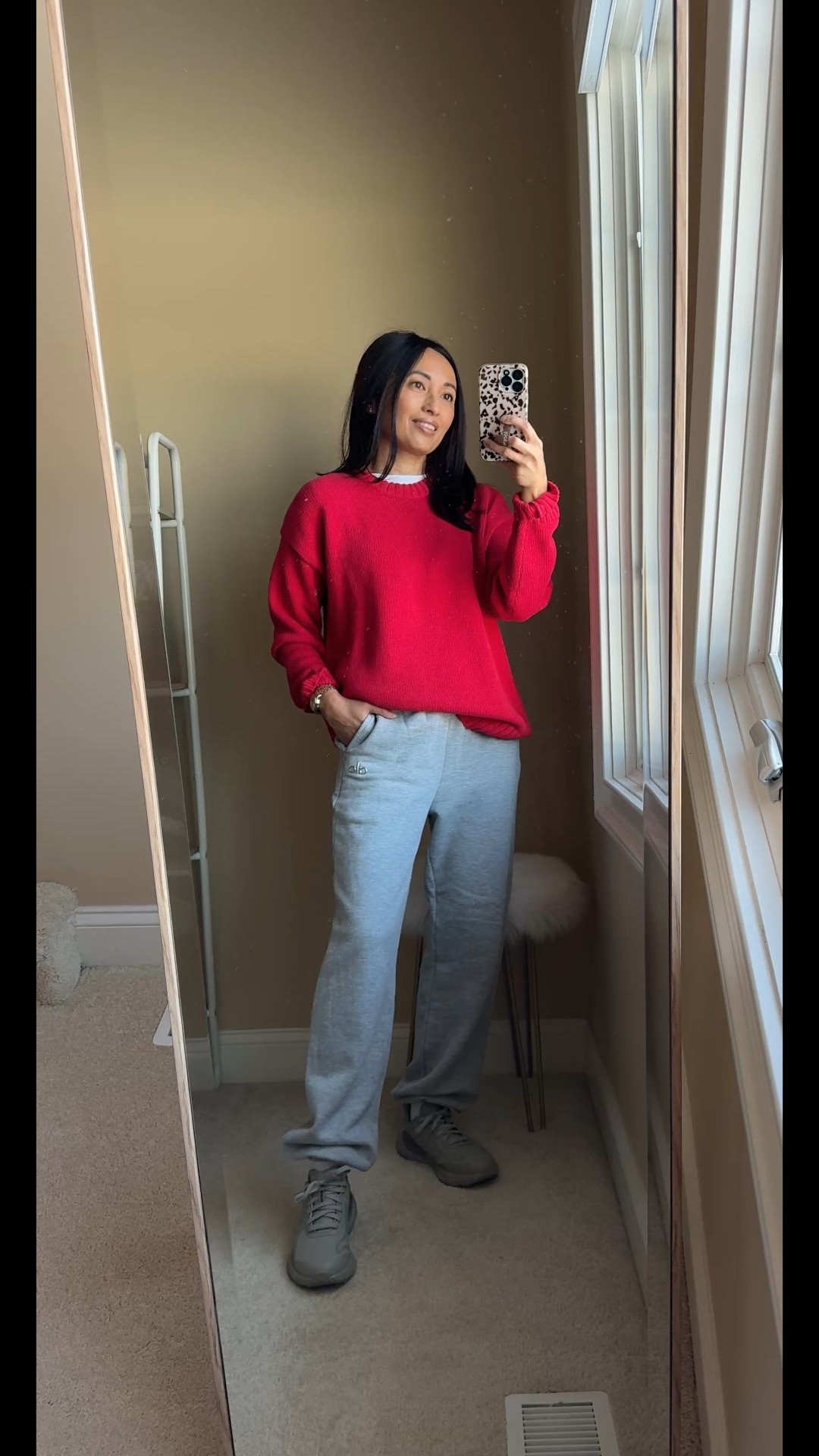 Winter outfit. 
Re-styling my everyday winter uniform. 
- Sweat sets are my go-to when the cold gets even colder. 
- To change it up, swap your sweatshirt out for a comfy sweater, with a white t-shirt peeling out. A pop of color changes everything too. 
- Switch out your everyday athletic shoes for more fashion sneakers in a different color. 
- Trading your trusty long black puffer for a wool coat may feel like a stretch, but instantly elevates basic sweats. 
- Add a last bit of interest with a non-athleisure feeling bag and a bag charm. 


#LTKOver40 #LTKootd