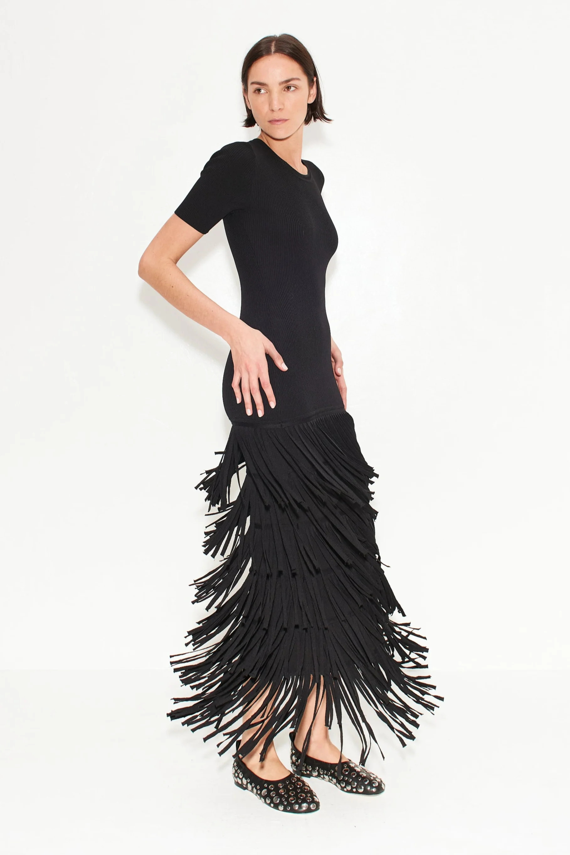 Za
           Knit Fringe Dress in Black | Simon Miller