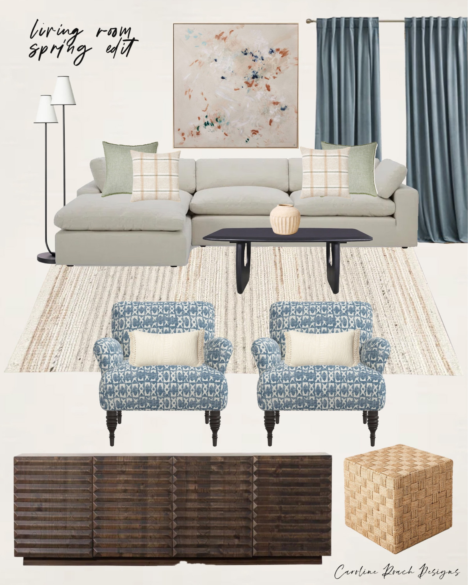 Living room
Coastal living room
Traditional living room
Blue decor
Velvet curtains
Wooden console
Blue arm chair
Pour
Ottoman
Black coffee table
Neutral area rug
Neutral floor lamp
Modern floor lamp
Modern wall art
Abstract art
Studio McGee decor
Studio McGee art
Home decor
Spring decor
Spring home inspo



#LTKhome #LTKfindsunder50 #LTKSeasonal