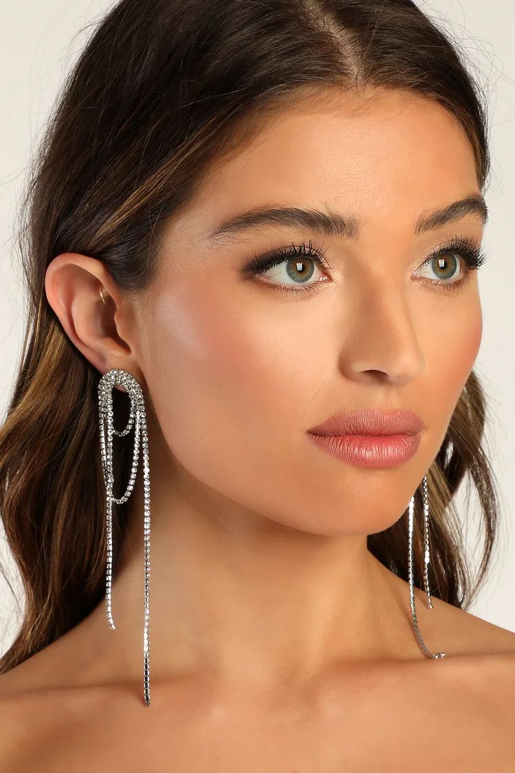 Dazzling Delights Silver Rhinestone Fringe Earrings | Lulus