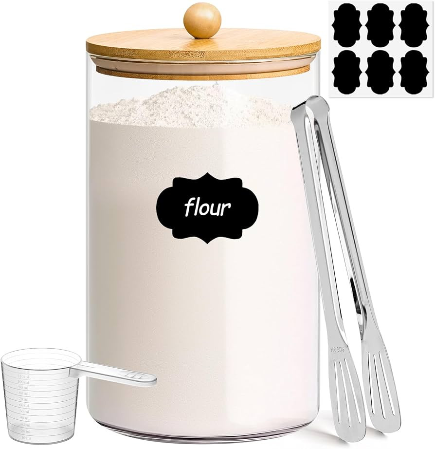 ComSaf 1 Gallon Glass Jar, 128 oz Flour Container, Large Glass Canister with Lid, Food Storage Pa... | Amazon (US)