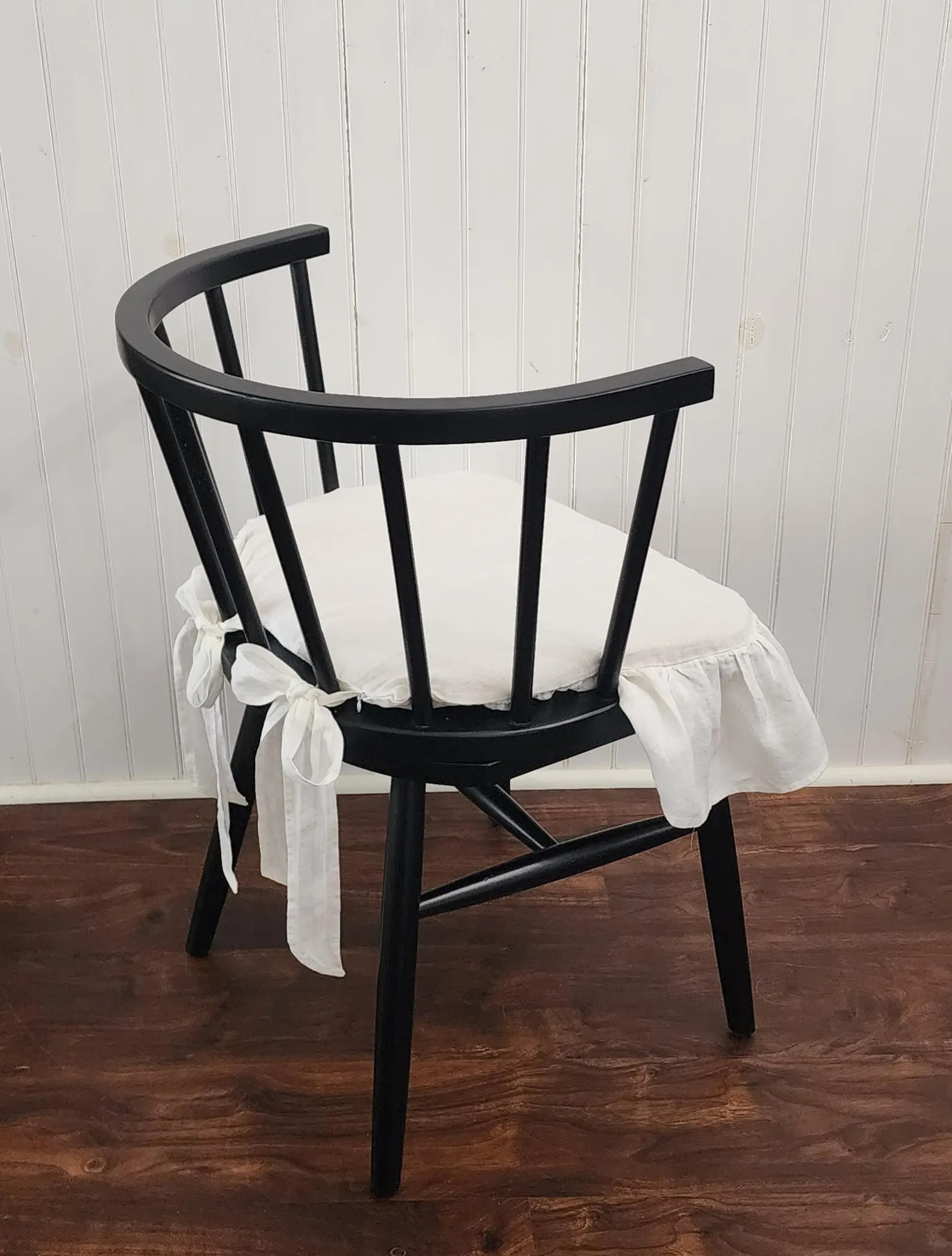 White Linen Chair Cushion Cover: Ruffled Windsor Chair Pad - Etsy | Etsy (US)