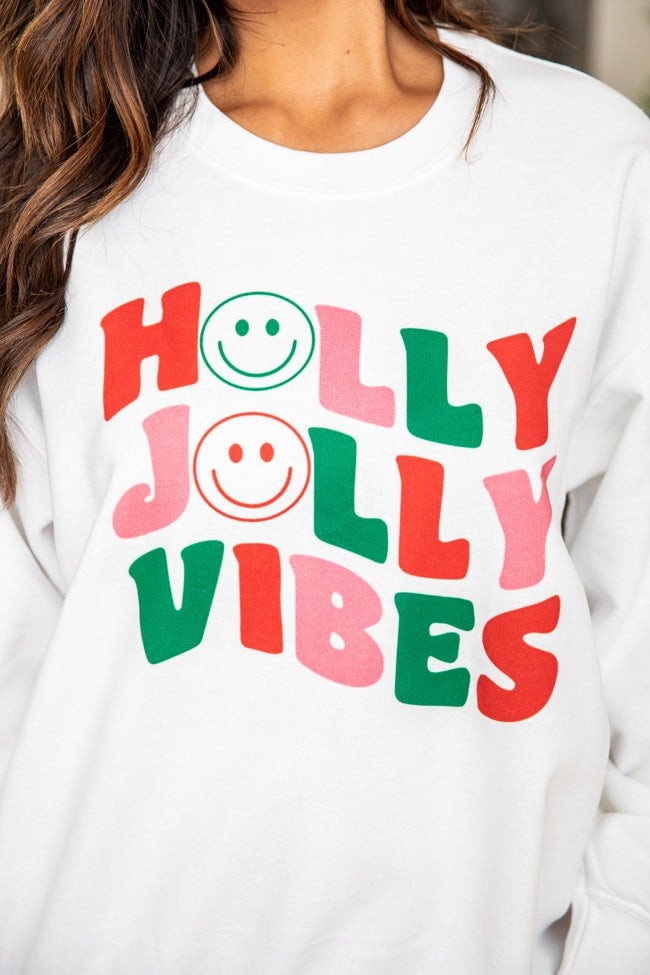 Holly Jolly Vibes White Graphic Sweatshirt | Pink Lily