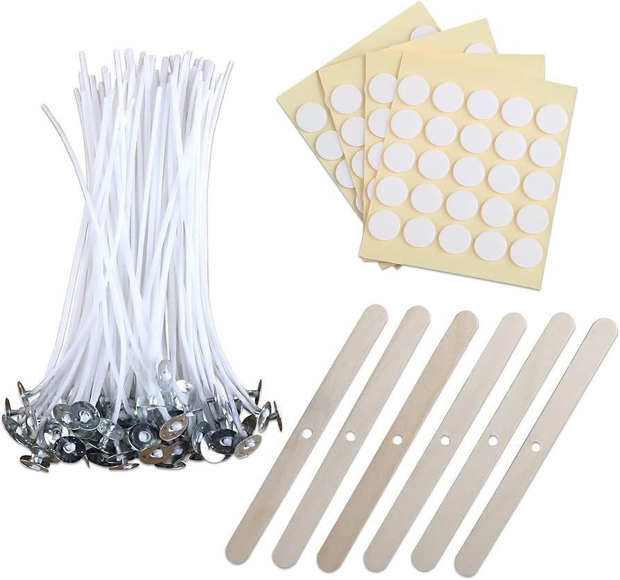 MILIVIXAY 6 inch Candle Wick Bundle: 100PCS Candle Wicks, 100PCS Candle Wick Stickers and 6PCS Wo... | Amazon (US)
