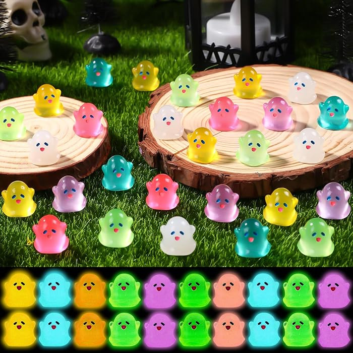 70pcs Halloween Mini Resin Ghost Figurines Glow in The Dark Cute Miniature Ghost Statue Halloween... | Amazon (US)