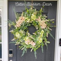 Pink Hydrangea Wreath For Front Door, Fern Spring, Green Floral Wreath, Year Round Greenery Housewarming Gift Her | Etsy (US)