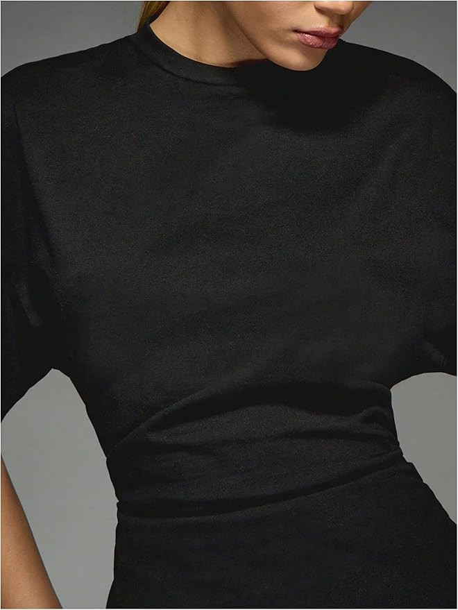 Verdusa Women's Cinched Waist Tops Drop Shoulder Short Sleeve Ruched T Shirt | Amazon (US)