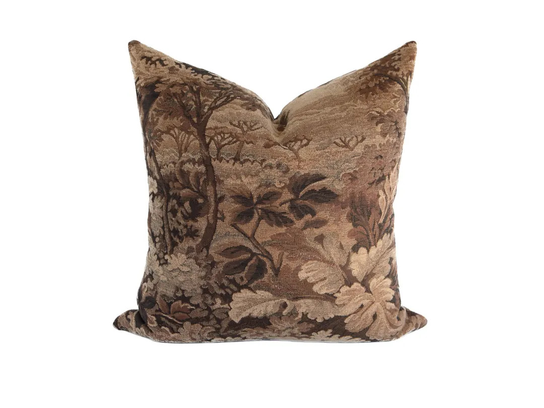 Vintage Tapestry Pillow Cover, Brown Neutral Floral Cushion, Designer Throw Pillow for Sofa Couch... | Etsy (US)