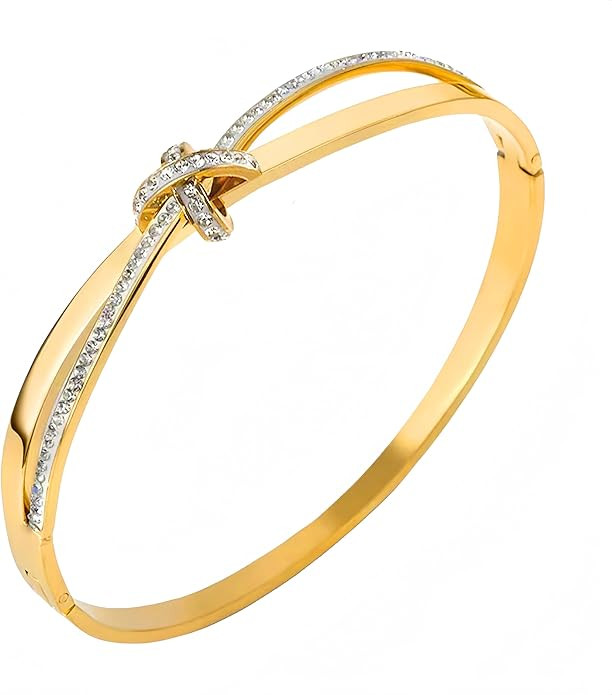 Dainty Bangle Bracelet for Women Personalized Cubic Zirconia Love Bracelets Tiny Waist Oval Bangl... | Amazon (US)