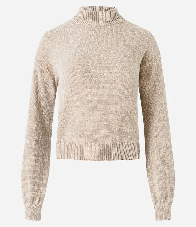 Blusão Suéter em Chenille com Golinha Alta e Ribanas Bege | Renner (BR)