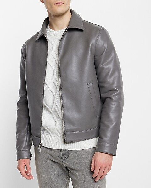 Grey Faux Leather Zip Jacket | Express