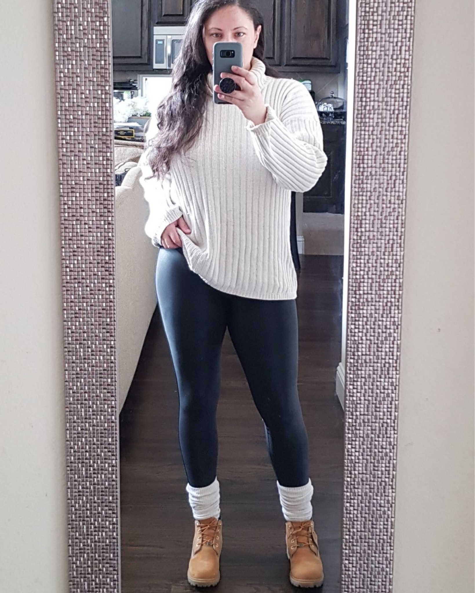 Winter outfit. Ribbed Tunic sweater, Spanx faux leather leggings, slouch boot socks, Timberland Nellie waterproof ankle boot. 

#LTKfindsunder100 #LTKmidsize #LTKSeasonal