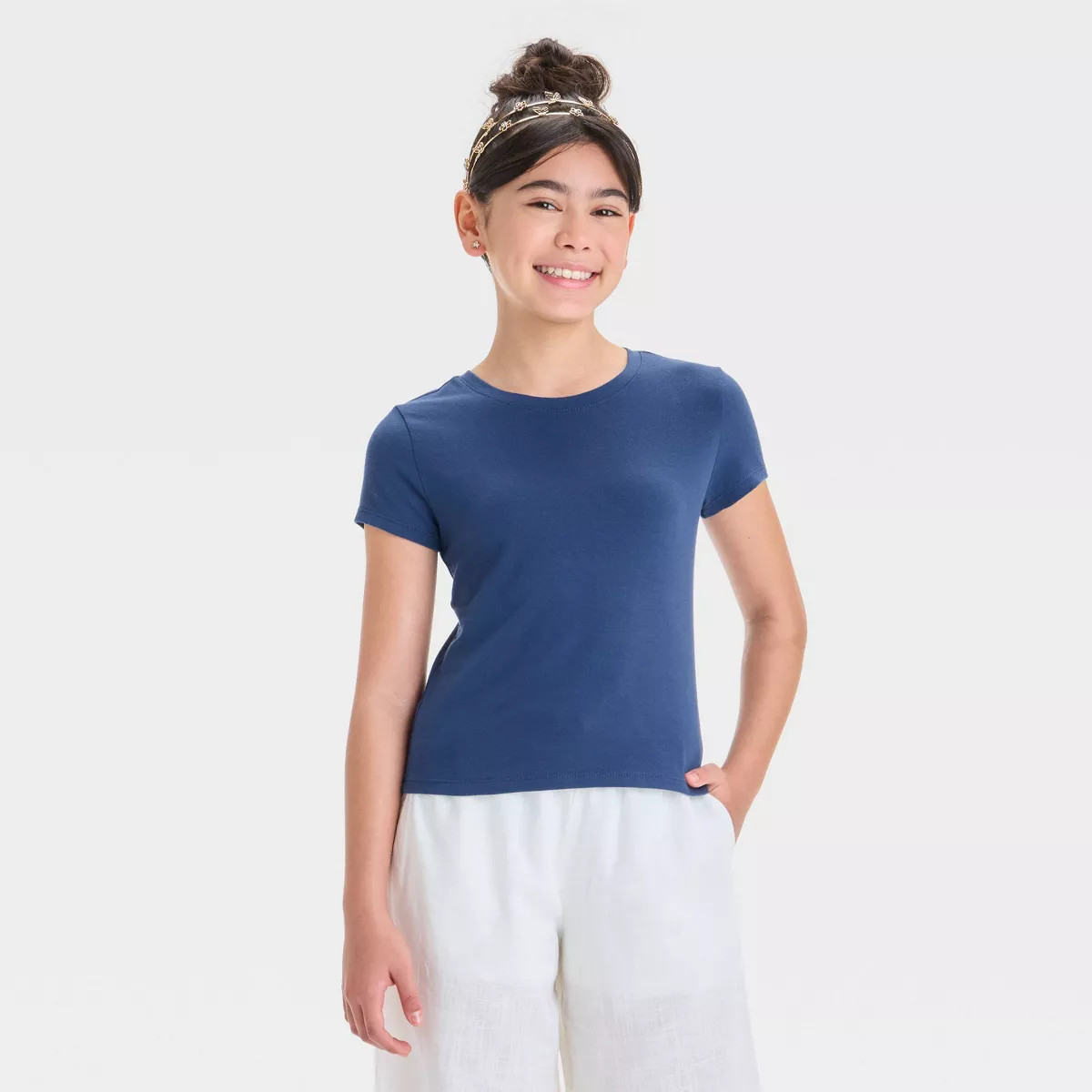 Girls' Short Sleeve T-Shirt - art class™ White L: Recycled Polyester, Spandex, Jersey Fabric | Target