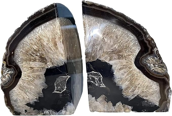 JIC Gem Black Agate Bookend(s) Bookends for Shelves to Hold Books geode bookends with Rubber Bump... | Amazon (US)