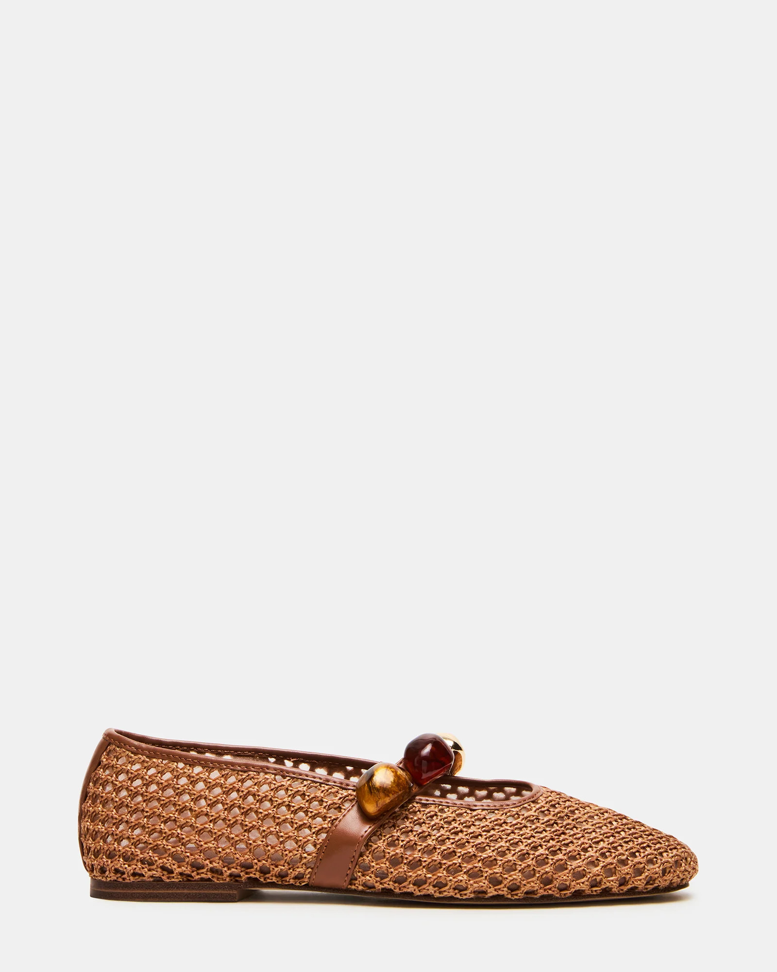 POPPIN Brown Raffia Mary Jane Ballet Women's Flat | Steve Madden (US)
