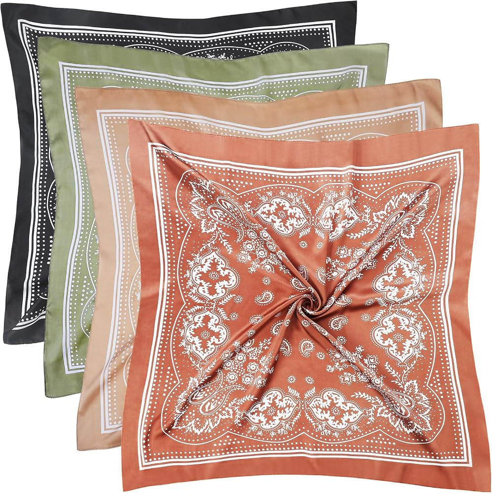 4 Pcs 27.5'' x 27.5'' Large Bandanas Silk Square Head Scarfs Scarves Bandanas Neck Scarf Bandana ... | Amazon (US)