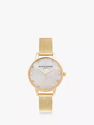 Olivia Burton Women's Classic Crystal Mesh Bracelet Strap Watch, Gold/Mother of Pearl OB16SE08 | John Lewis (UK)