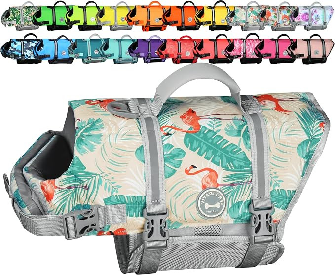 VIVAGLORY Rip Stop Dog Life Vest, Swimming Vest with Handle, Buoyancy for Doggy Puppy, Dog Life J... | Amazon (US)
