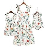 PopReal Mommy and Me Floral Printed Shoulder-Straps Bowknot Halter Chiffon Beach Mini Sundress,White | Amazon (US)