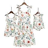 PopReal Mommy and Me Floral Printed Shoulder-Straps Bowknot Halter Chiffon Beach Mini Sundress,White | Amazon (US)