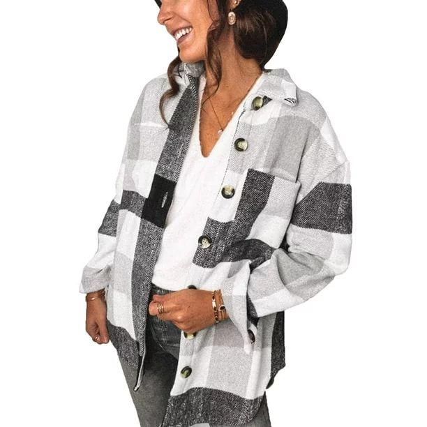 Fantaslook Womens Plaid Shirts Shacket Jacket Long Sleeve Button Down Cardigan Boyfriend Shirt Co... | Walmart (US)