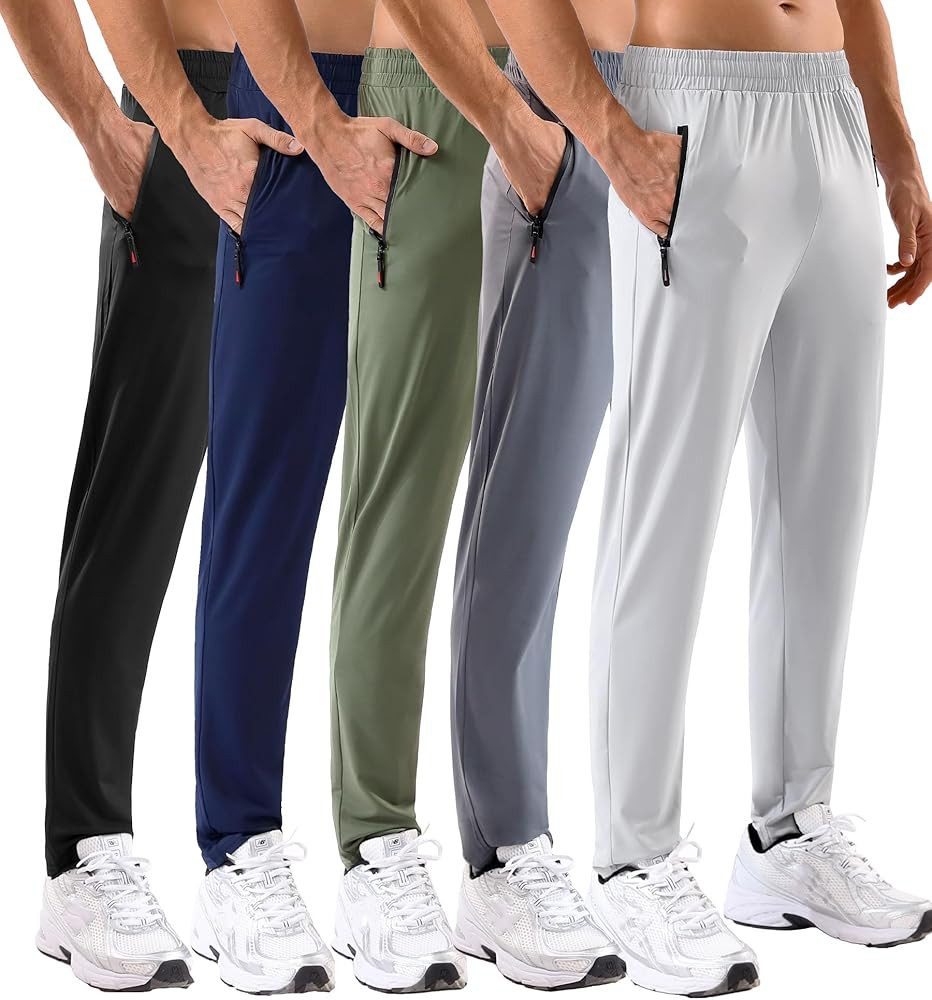 5 Pack Mens Sweatpants with Zipper Pockets Stretch Lightweight Athletic Track Pants for Men Jogge... | Amazon (US)