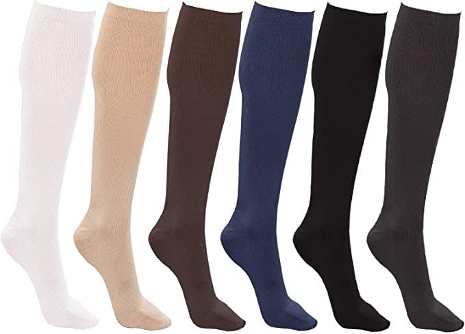 Women’s Trouser Socks, Opaque Stretchy Nylon Knee High, Many Colors, 6 or 12 Pairs | Amazon (US)