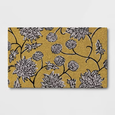 1'6" x 2'6" Outdoor Floral Door Mat Yellow - Threshold™ | Target