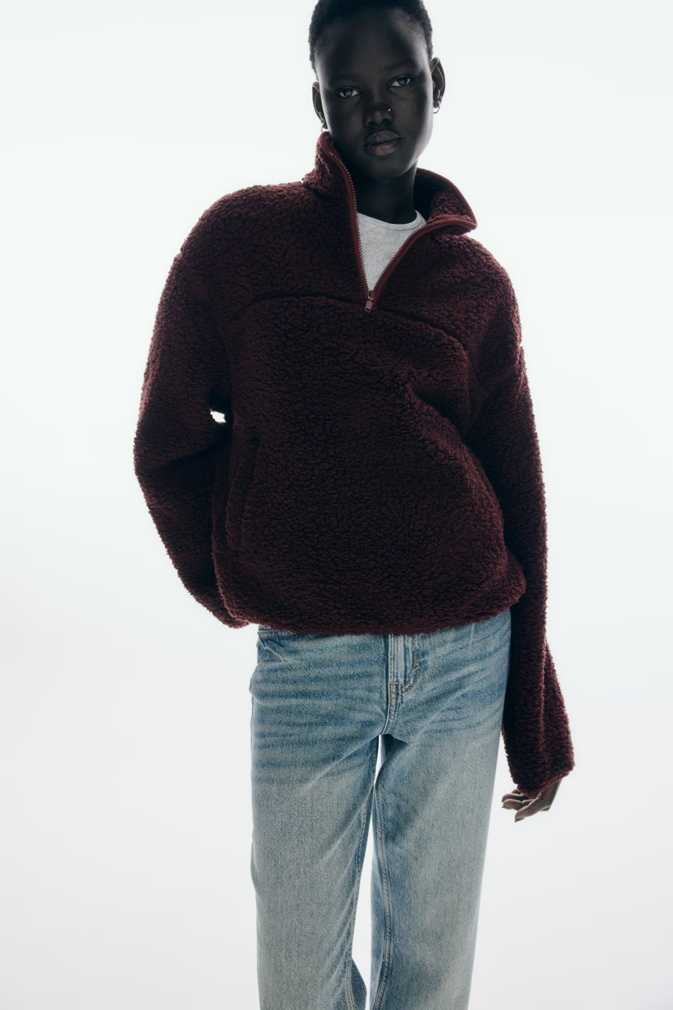 Zip-top teddy sweatshirt | H&M (UK, MY, IN, SG, PH, TW, HK)