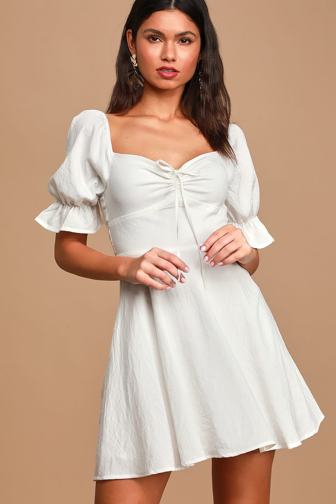 Elsie White Puff Sleeve Mini Dress | Lulus (US)