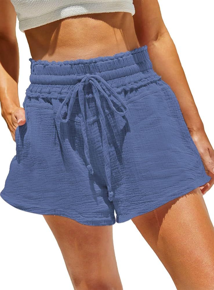 ARTFREE Womens Summer Drawstring Shorts Elastic Waist Casual Lightweight Beach Shorts with Pocket... | Amazon (US)