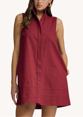 Keeley Cotton Linen Mini Dress in Crimson | Poppy and Pink
