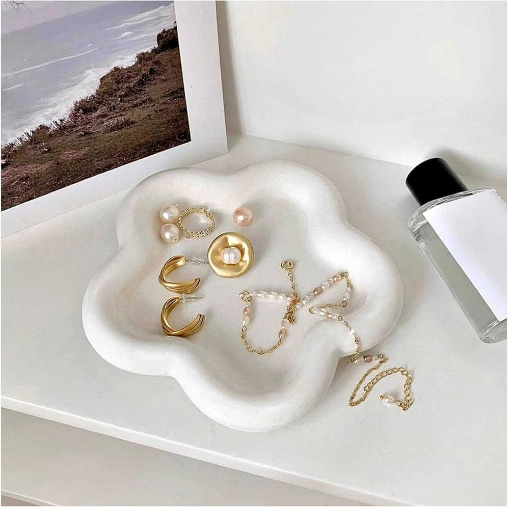 Small Ring Holder Dish, Ceramic Jewelry Dish Tray, Flower Shape Jewelry Tray for Women, Room Deco... | Amazon (US)